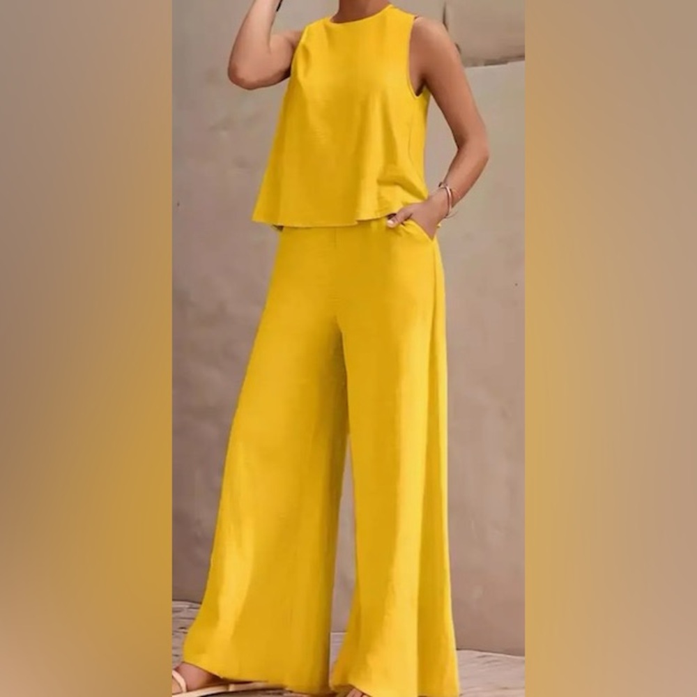 Yellow Wide-Leg Women's 2 pc Pant Set